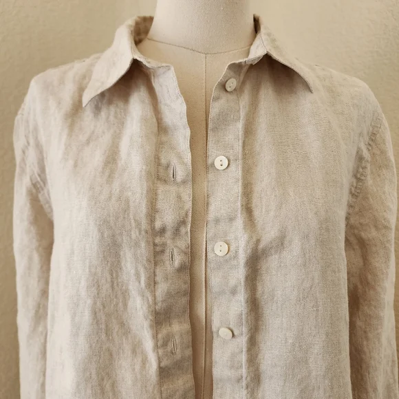 100% Irish linen button-up shirt. Sz 14 cream - Picture 2 of 7